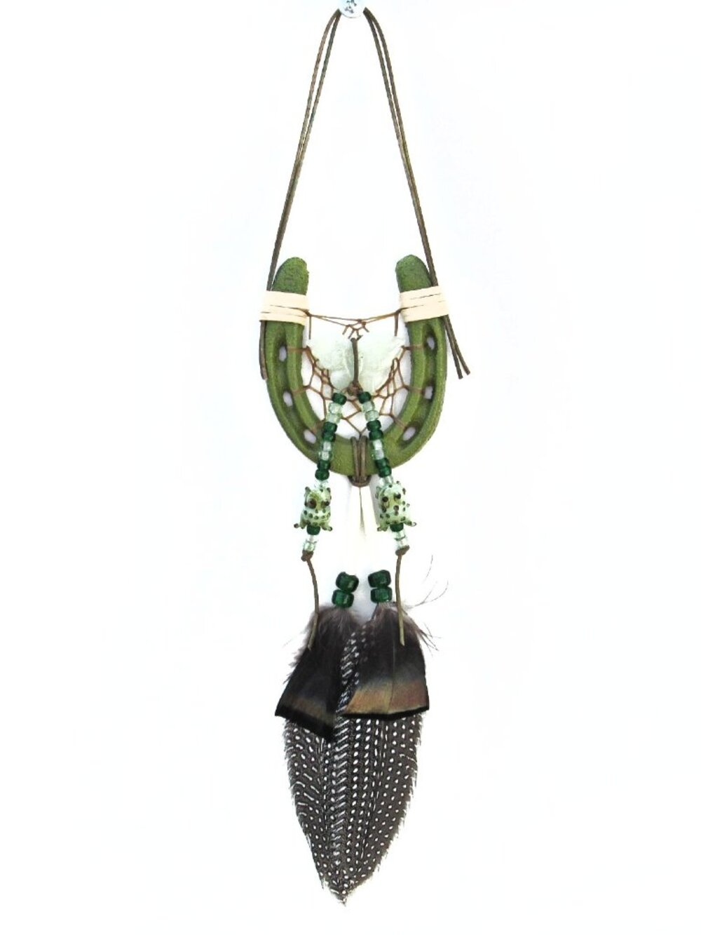 Handmade Cowgirl Green Horseshoe Dream Catcher Wall Hanging 15 x 3 inches